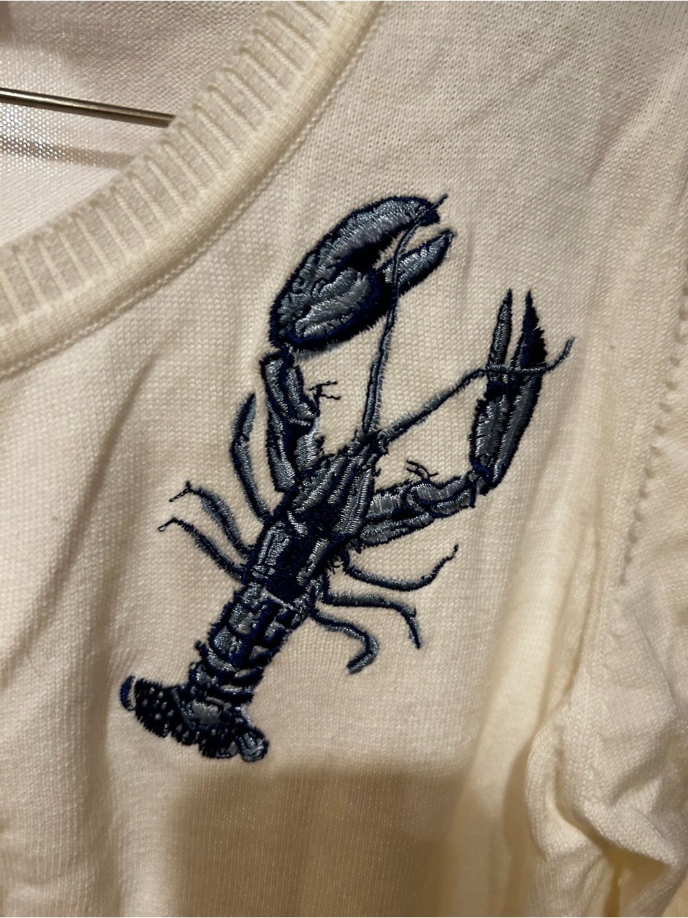 Collectif NWOT Cotton Blue Lobster & Clam Shell embroidery white US18 cardigan - Picture 2 of 15
